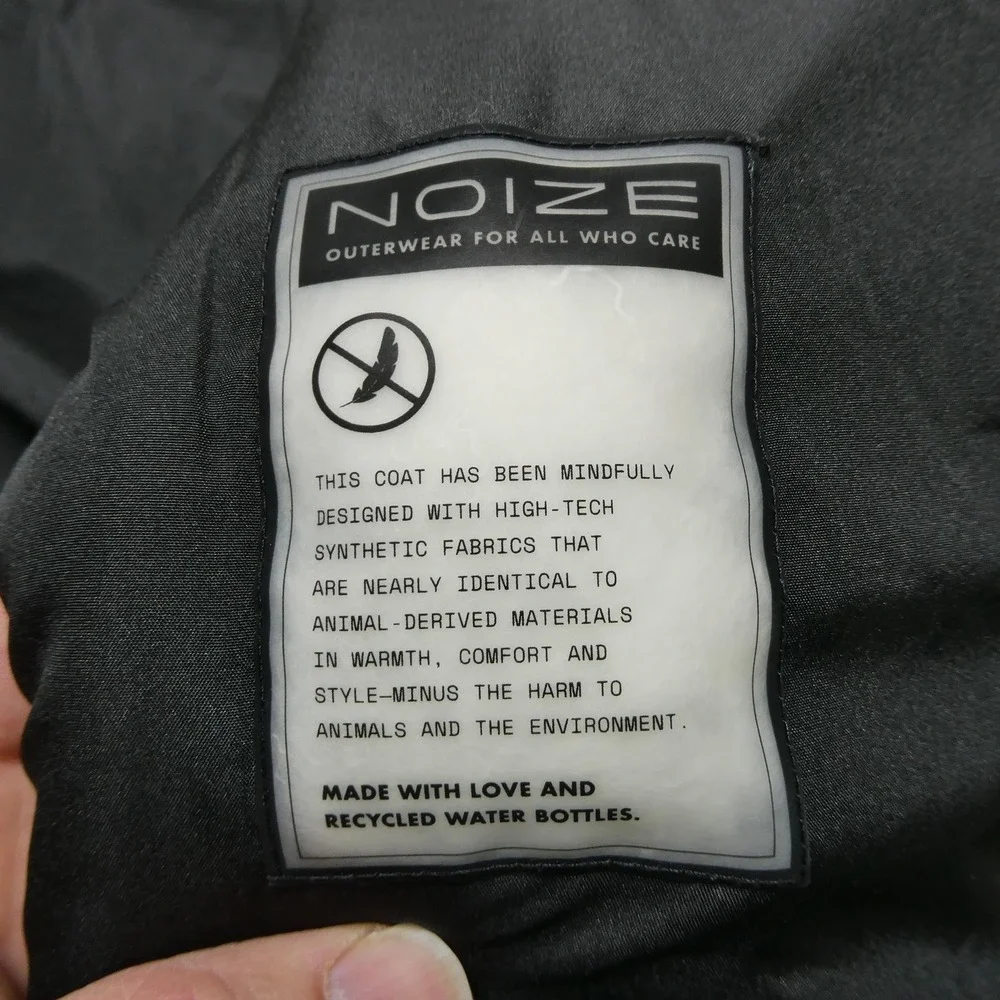 Noize Jacket Mens Large Gray Hooded Puffer Full Zip Cruelty Free Vegan Outdoor